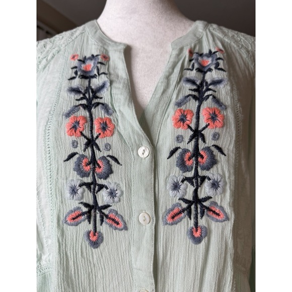 Flutter And Kick Tops - Flutter & Kick Maternity Tunic Mint Embroidered Lace Cotton Floral Cottagecore